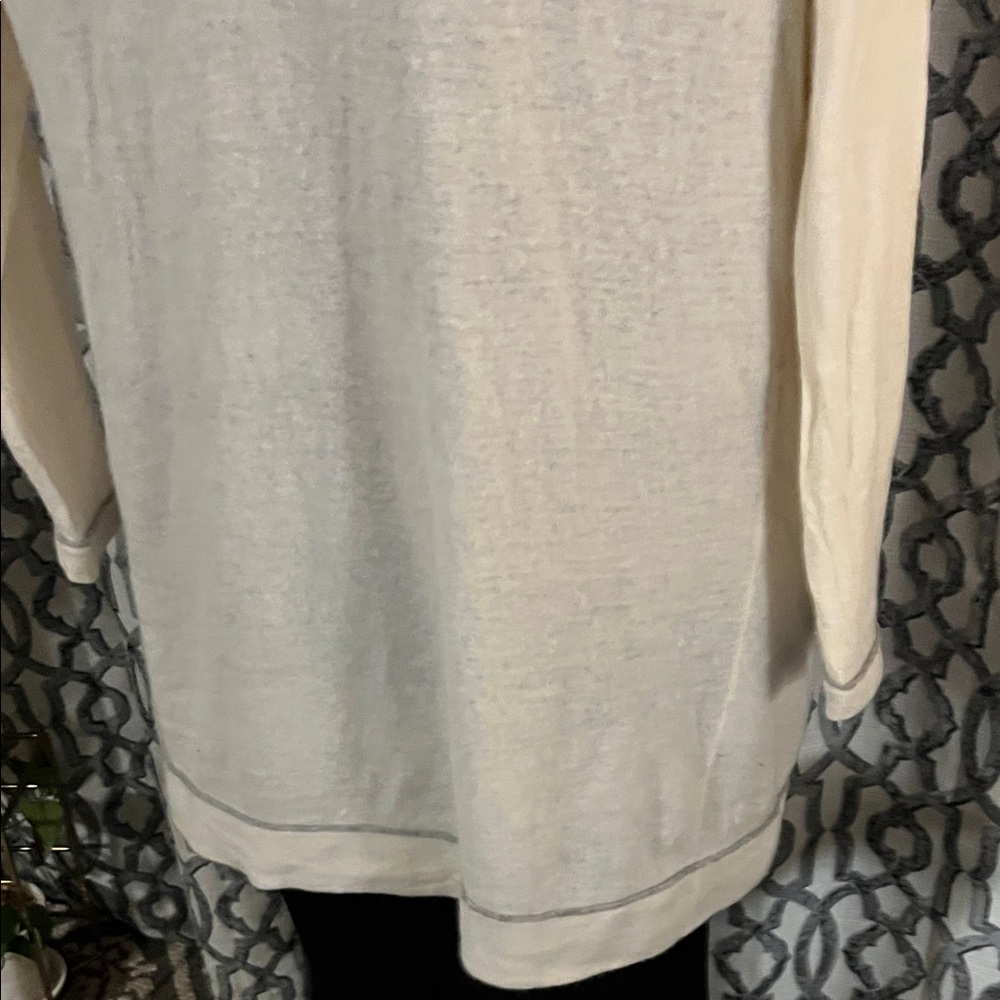 Chic Cream and Gray Cashmere Open-Front Cardigan - Picture 7 of 13